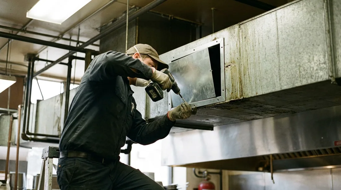 Where the duct has no openings, panels are cut and fitted so the run can be reached and inspected — Amarillo, TX