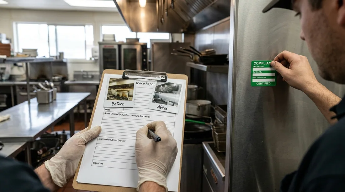 Dated service report listing areas cleaned and any areas found inaccessible, before and after — Amarillo, TX