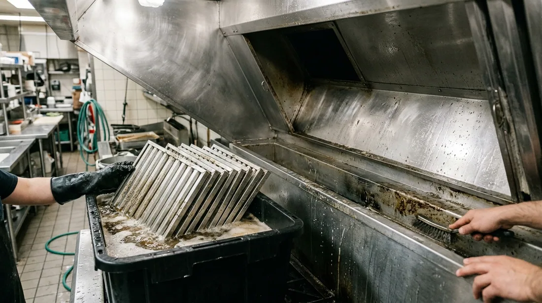 Baffle filters pulled and run through a hot caustic soak or pressure wash, then the plenum and — Amarillo, TX